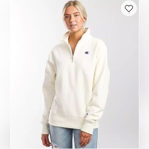 Champion Zig Zag Mock Neck 1/4 Zip Pullover Sweatshirt Unbleached Cotton Size L